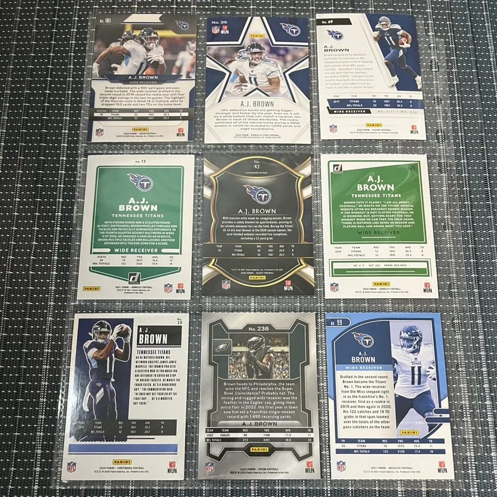 🏈 A.J. Brown Titans/Eagles NFL Football Sports Traded Card Collection - Lot of 9